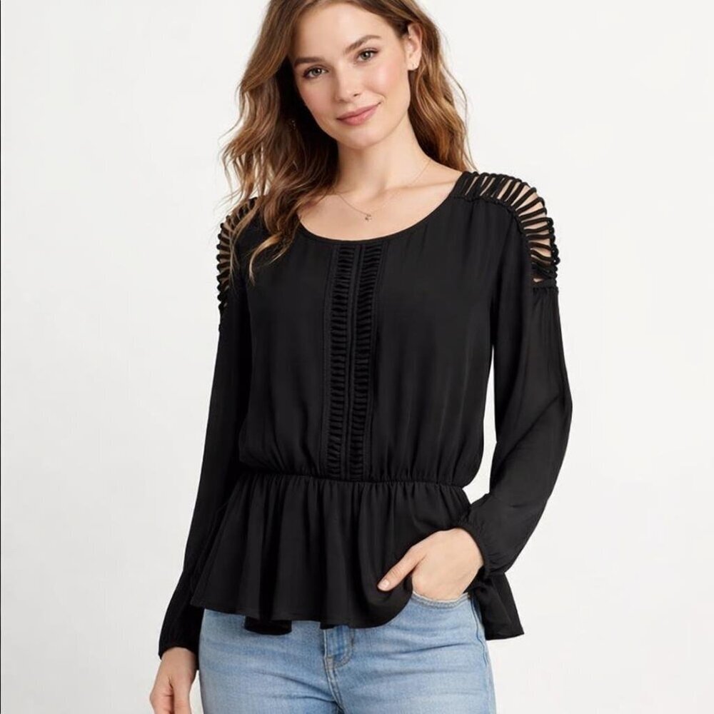 Marciano Guess Black Peplum blouse Cutout Sleeves Top